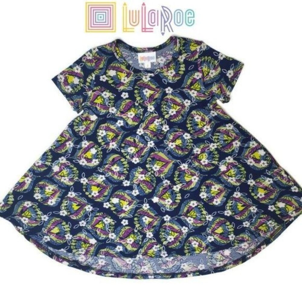 Lularoe Girls Floral Heart Pattern Short Sleeve Dress Size 2